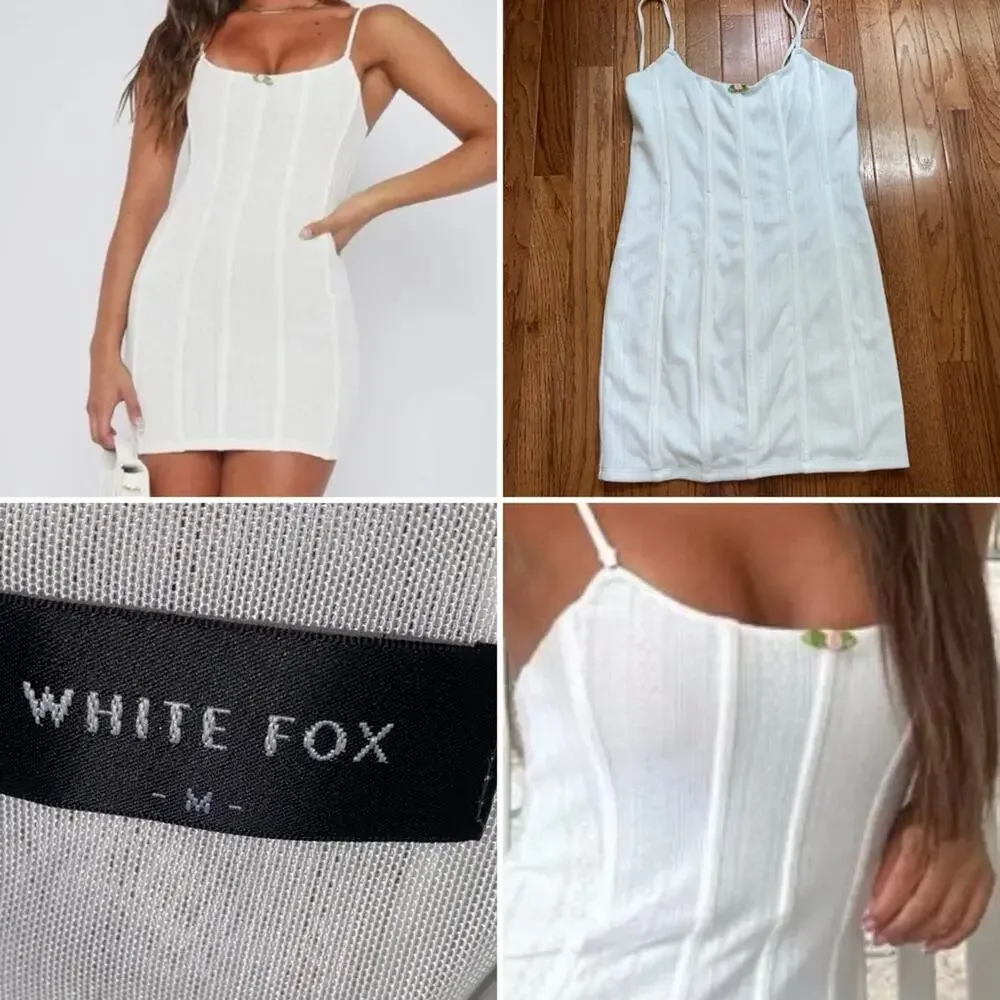 White Fox Boutique $79 Ain’t Safe White Cotton Pointelle Mini Dress White M EUC